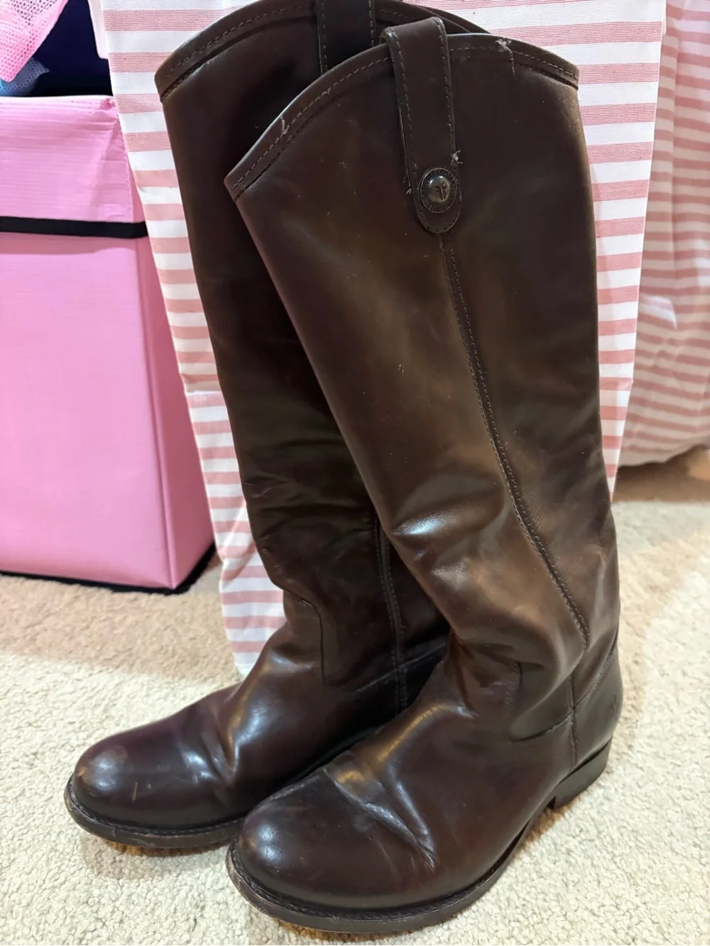 Frye Brown Leather Pull-On Riding Boots